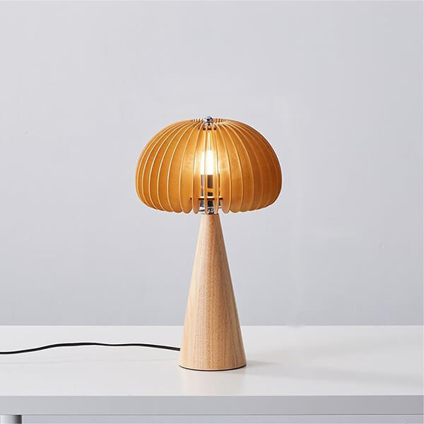 Lumetto Wooden Bedside Lamp – Handmade In Italy, E14 Socket, Ivory Fabric Shade